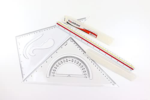 Liquidraw Set fyrkantig triangulär skala linjal 30 cm geometri set med 3 gradskiva professionell arkitektonisk teknik ritning