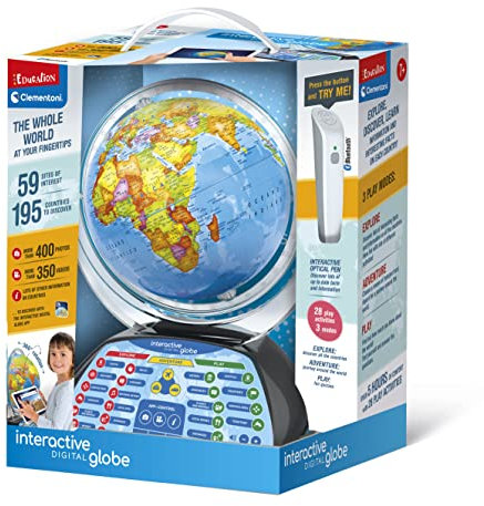 Clementoni- Digital Interactive Globe for Kids: Light Up World Globe with Talking Pen & App (7+ Years)