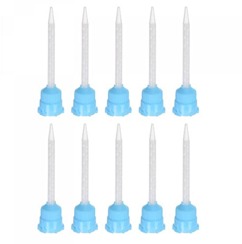 sourcing map 10 Pcs Epoxy Tubes Static Mixer, 3.03-inch Plastic Resin Mixing Nozzle Knob Buckle for AB Glue Adhesive Gun Applicator 50ml Cartridges, White, Blue