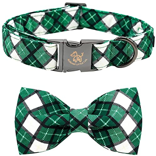 Elegant Littel Tail hundhalsband, hundhalsband med fluga, grönt rutigt hundhalsband gåva hundrosett husdjurshalsband justerbart hundhalsband för små hundar