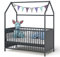 Bellabino Nika Babybett in Hausoptik 70x140 cm, Gitterbett und Hausbett für Kinder und Babys aus Kiefer Massivholz in grau, 3-Fach höhenverstellbar inkl. Lattenrost