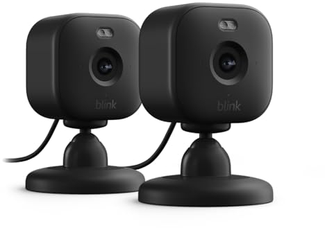 Blink Mini 2 – Überwachungskamera, smarte Plug-in-Sicherheitskamera mit HD-Nachtsicht in Farbe, integriertem Spotlight, Gegensprechfunktion und Bewegungserfassung – 2 Kameras (schwarz)