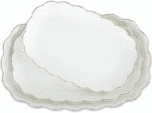 Kassel Ceramic Serving Platter Set | 14”/12”/10” Oval Serving Trays for Entertaining at Parties and Weddings | Oven Safe Large Serving Trays for Tacos, Steak, and Cake