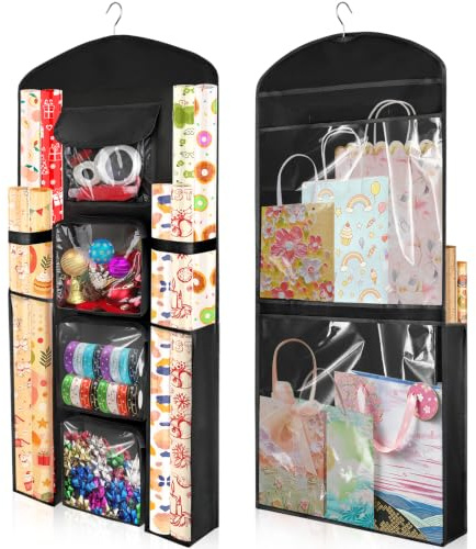 Woodoulogy Hanging Gift Wrap Paper Storage, (svart, 40X17)