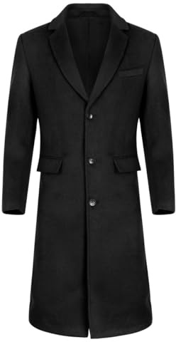 Allthemen Cappotto da Uomo Lungo Invernale Coat In Lana Outerwear Slim Fit Colletto Risvolto Trenchcoat Business nero M