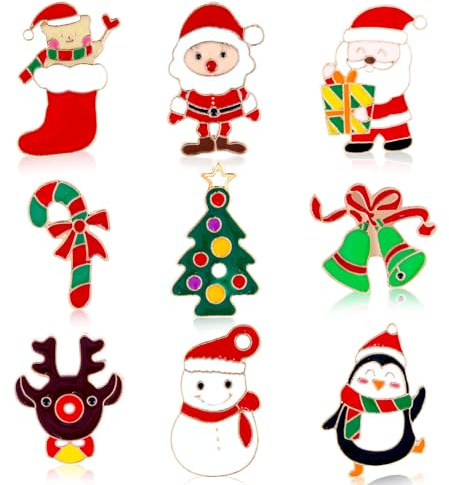 Kiiwah 9 Pezzi Spille di Natalizie en Metallo Set, Cartone Animato Carino Spilla per Natale e Tema del Festival Invernale