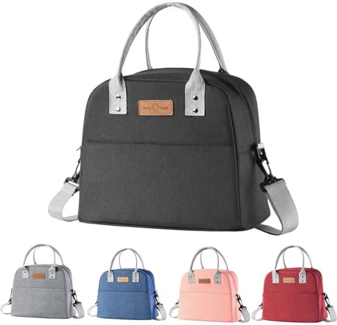 Zxglxinyao Fiambrera para hombres y mujeres, lonchera aislada para adultos, bolsa de almuerzo, contenedor de alimentos reutilizable, adecuado para el trabajo, viajes, picnic, oficina (negro)