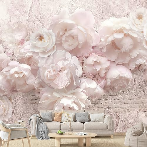 Fototapete Blumen,383cmx267cm/151 x105 Selbstklebende Fototapete Botanik Pfingstrosen Rosa Tapete Großer TV-Hintergrund Wandkunst 3D Wandbilder Wohnzimmer Dekoration