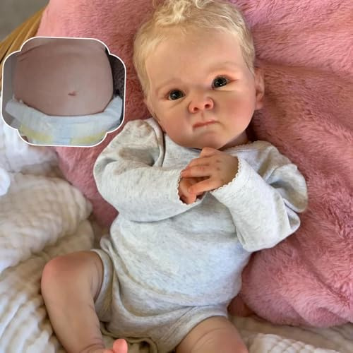 RXDOLL - 45 cm (18 tum) 18-tums all-body vinyl-silikondockor för nyfödda, anatomiskt korrekta, riktigt snygga, med blå ögon, blont hår