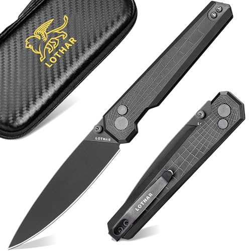 LOTHAR SPIDER Taschenmesser, 7.8 CM Scharfe 14C28N Stahl Klinge Klappmesser, Einhandmesser mit Aluminium Griff, Button Lock EDC Messer mit Clip, Sammlung & Geschenk