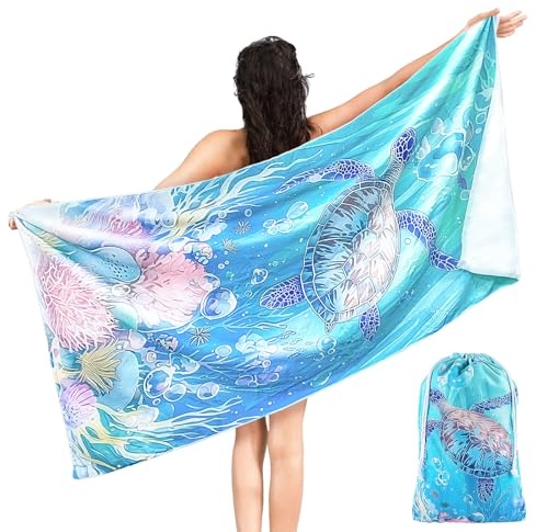SilverChry Serviette Plage Microfibre Grande, 160*80cm Pliable Serviette de Plage, Serviette de Plage Séchage Rapide, Drap de Plage Sans Sable, für Reisen, Schwimmen, Camping, Fitness (Tortues de mer)