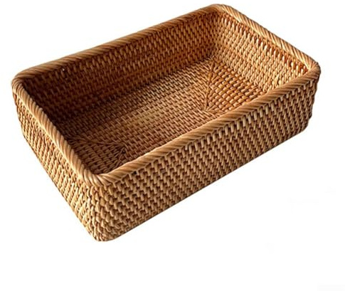 Yuanpgky Panier de rangement carré en rotin tissé à la main, panier de rangement pour assiettes à fruits, organiseur de bureau et articles divers, pour armoires de cuisine (taille L)