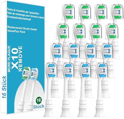 CallySonic Ersatzbürsten kompatibel mit Philips Sonicare 3100, 4100, 5300, 5500 Schallzahnbürste, Ultimative Pflege Bürstenköpfe für Diamond, Protective Serie, 16 Stück Zahnbürstenaufsatz, Weiß