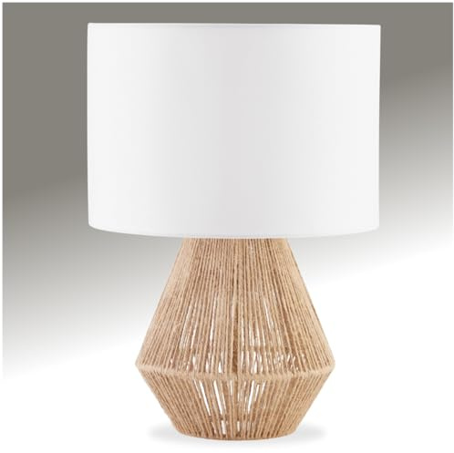 tectake® Lampara Mesita Noche Estilo Boho con Pantalla de Tela, Base de Yute Sostenible Hecha a Mano, para tus Mesitas de Noche, Lampara Mesa, Lamparas, Habitacion - 32 x 32 x 45 cm