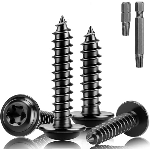 XRXYMQ 80 stycken tallrikshuvudskruvar rostfritt stål M4 x 12 mm träskruvar Torx A2 V2A plåtskruvar svarta självgängande skruvar med skivskruvar för akustiska paneler fordon byggplatser