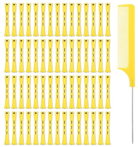 Sibba 60Pcs Hair Perm Pods Set, Plastic Hair Perming Rollers Kit, Rollers Cold Wave Curlers for Hairdressing Styling Salon Home Use, Yellow