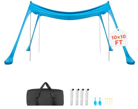 VEVOR Beach Tent Sun Shelter, UPF50+ Sun Protection, 6.6 ft Tall, 7.5x7.5 ft, Easy Pop Up Beach Canopy with Sandbags, Stability Poles, Sand Shovels, Portable Shade for Family Outings, Camping, Fishing
