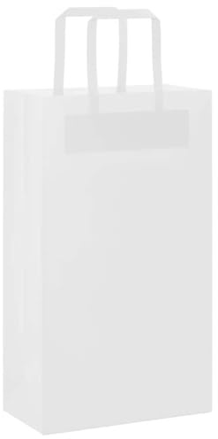 QUAHEAS Pappersbärkassar vit 21 x 11 x 36 cm med handtag 250 stycken kraft papperspåsar för gåva, fest, gåva, förpackning, födelsedag, bröllop, jul, påsk, fest
