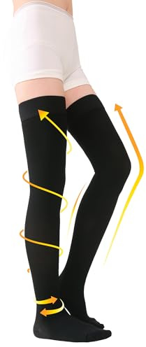 Lårhöga kompressionsstrumpor, ogenomskinliga, fast stöd 20-30 mmHg gradient kompression med silikonband, stängd tå