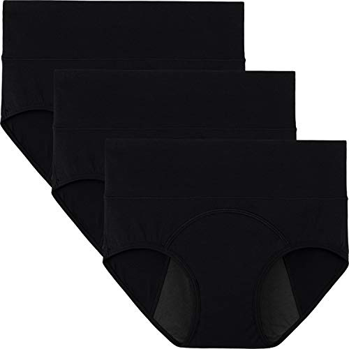 INNERSY Period Underwear for Women High Waisted Leak-Proof Postpartum Menstrual Panties 3-Pack (Classic Black, Medium)