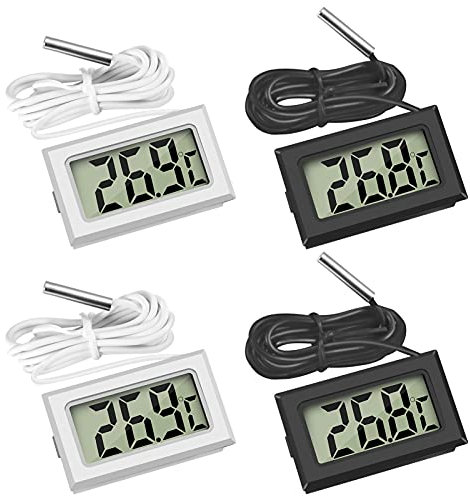 Thlevel Mini LCD Digitale Termometro Temperatura Umidità con Sonda Esterna Impermeabile per Frigorifero Congelatore Acquario 2 Bianca 2 Nero 4PCS