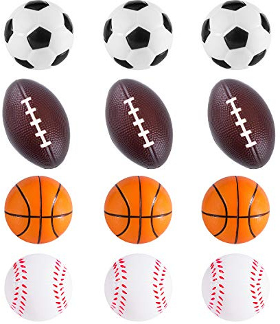 Super Z Outlet Mini Foam Sports Balls for Kids Adults Mini Baseball Football Basketball Soccer Stress Bulk Toy Game Party Decoration Relaxable (Assorted) - Pack of 12