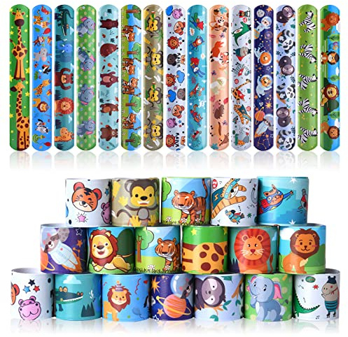 flintronic 30PCS Pulseras de Bofetadas de Juguete, Bandas Slap Animales/Unicornio/Dinosaurio/Espaciales, de Regalo/Fiesta/Cumpleaños para Niños y Niñas