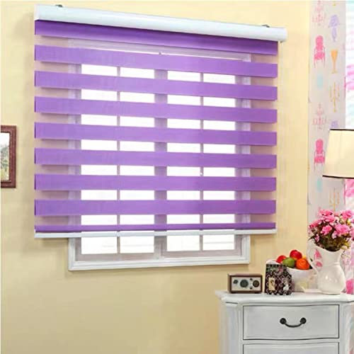 Day and Night Roller Blind,Purple Dual Layer Shades Zebra Blinds Horizontal Window Curtain,Translucent or Blackout Vision Curtains for Window and Door with Aluminium Cassette (W130xH140cm/51x55in)