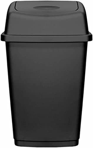 FINE STAR Plastic Flip Top Rectangle 50L Litre Waste Bin Paper Rubbish Kitchen Swing Bins UK (Black)