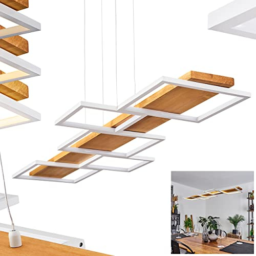 LED-pendellampa Pompu, dimbar pendellampa av metall/trä/plast i natur/vitt, dimbar armatur, LED 42 watt, 3000 K, 5700 lumen