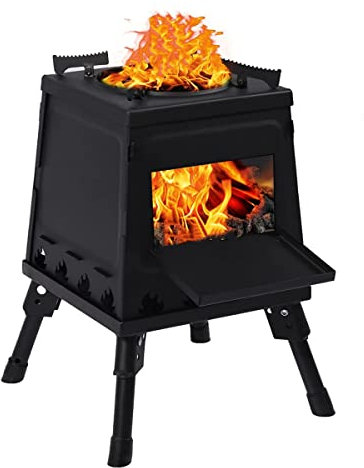 EMOTRIPS Portable Carbon Steel Camping Stove, Outdoor Wood Stove with Foldable Legs for Outdoor Camp (Small)