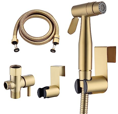 Senhozi Stainless Steel Bidet Sprayer for Toilet, Gold Finish with Jet and Soft Spray Modes, Handheld Sprayer for Cloth Diaper, Bathing Pets, Feminine Wash