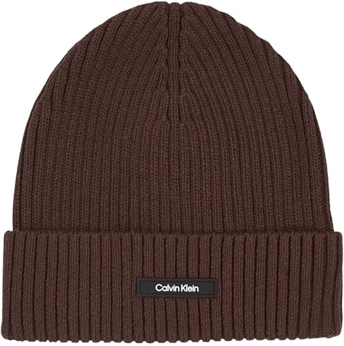 Calvin Klein Herren Strickmütze Classic Cotton Rib Beanie aus Baumwolle, Braun (Java), Einheitsgröße