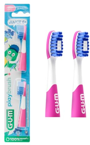 GUM Playbrush JUNIOR 6+ Aufsteckbürsten Original, 2er Pack, EXTRA WEICH, Pink