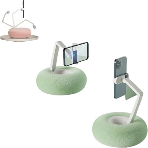 Endyniner Fuzzy Bowl with Holder, Tablet Pillow Stand, Adjustable Phone Holder for Bed, Cute Plush Holder Pillow for Phone with Detachable Bowl, 360° Highly Adjustable (green-1pc)