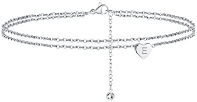 TINGN Fußkettchen für Damen Silber - Mehrreihige Fußkette Herz Fussketten für Frauen Initialen Herz Fußkettchen mit Buchstaben E Fußkettchen Strand Fußkettchen für Frauen Mädchen Fußschmuck in Silber