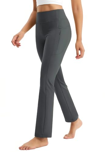 Emlovm Pantalones térmicos con forro polar para mujer, de pierna recta, resistentes al agua, para senderismo, yoga, pantalones de vestir, leggings acampanados, Gris oscuro, Small