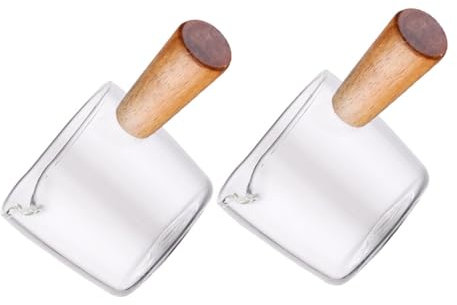 Cabilock 2piezas Jarras De Vidrio Con Mango De Madera Jarra Medidora Para Espresso Y Salsas Taza De Leche Transparente Para Restaurantes Y Hogar