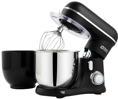 Kitchen in the box küchenmaschine, Zwei 3,5L Schüsseln, kleiner Knetmaschine, 10-Geschwindigkeits tragbarer, leichter Teigmaschine, mattes Rührmaschine mit Knethaken,Rührbesen und Schneebesen(Schwarz)
