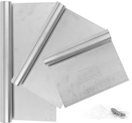 GTNCE 3 Pièces Coupe Pate Boulangerie en Acier Inoxydable, 15/20/25cm Spatule Cuisine Inox, Spatule Patisserie avec Échelle de Mesure, Grattoir à Pâte Pour Corne Patisserie Gâteaux Pizzas Tartes