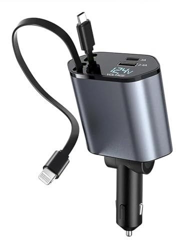 UAPPO Retrattile Caricatore Auto USB C 69W PD&QC3.0 Accessori Auto Carica Batteria per Auto Fast Charging Caricabatterie Caricatore Auto Compatibile con iPhone Pro Max iPad Samsung
