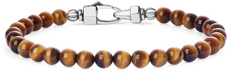 COAI Bracciale da Uomo in Pietre Naturali, Bracciale di Perline di Occhio di Tigre da Uomo L
