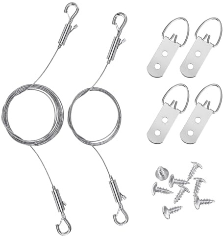 YBEATY 2 piezas de alambre robusto para colgar imágenes, ganchos ajustables, juego de marco de espejo, cuerda de acero inoxidable, cuerda de alambre, juego de colgar cuadros, cuerda de acero para