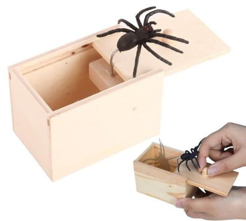 Lpoppcx Caja de Araña | Araña De Goma Realista Que Salta De La Caja, Realista con de Madera para Bromas Divertidas en Familia Adolescentes Adultos Niños Amantes del Humor en Universidad