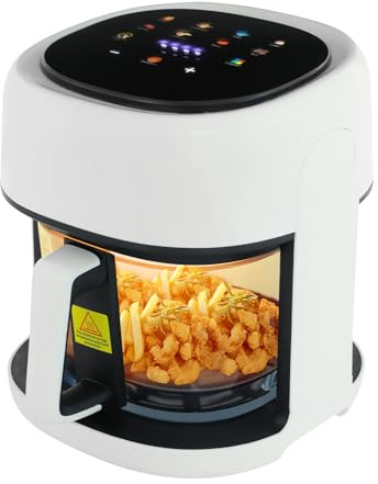 Heißluftfritteuse mit Sichtfenster 3,3 L Airfryer Temperaturbereich LCD 80–190 °C Kompakt Fritteuse ohne Öl für Kuchen, Hähnchenflügel, Fisch, Fleisch (Weiß)