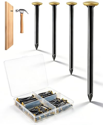 Acual 120 Stück Bildernägel, Stahlnägel für Bilder 20/25/30/40mm, Nägel Bilder Aufhängen mit Goldkopf & Aufbewahrungsbox für Bilderrahmen/PinnwäNden/Leinwand