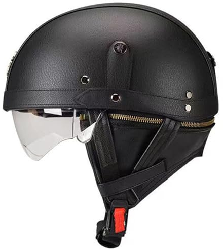 Retro Deutscher Stil Leder Halbschalenhelm, Motorrad Jethelm, MäNner Vintage Motorrad Halbhelm ECE zertifizierter Open Face Helm, Herren Damen Fahrradhelm für Chopper Biker Moped 1,S=55-56cm