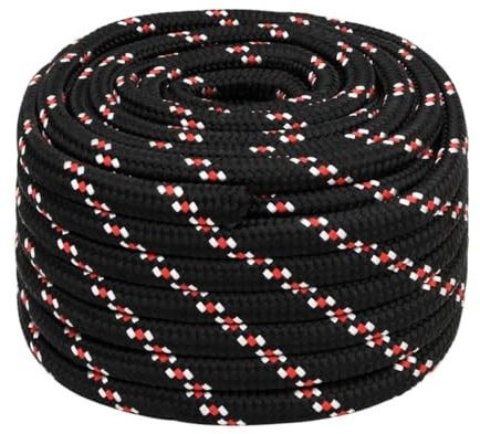 LoogCape båtrep svart 20 mm 100 m polypropylen PP, flätat snöre för att fånga och hänga upp på segelbåtar, yachter och utomhus camping
