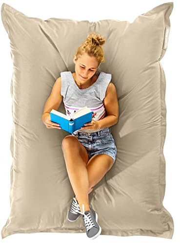 Green Bean© Square XXL Housse de Pouf Géant 140x180 cm - PVC - Intérieur & Extérieur - Bean Bag - Sans Remplissage - Lounge Chair - Lavable - Beige