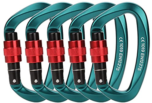 Locking Carabiner - 25kN 5600lb Climbing Carabiner Screw Gate D Shape Carabiner Green (Pack of 2)